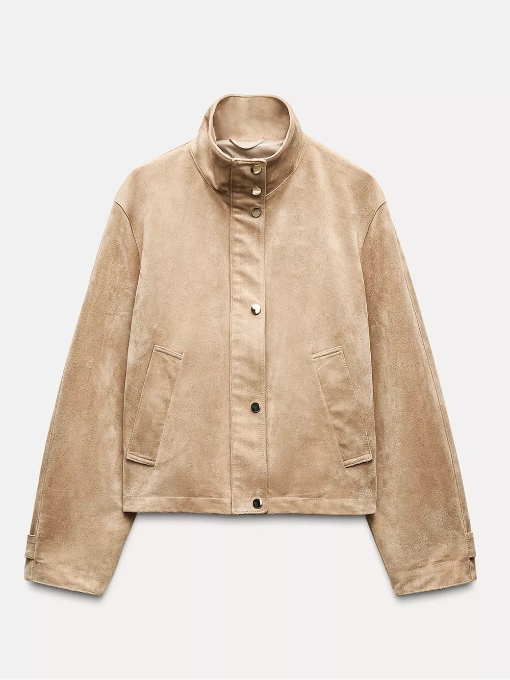 NWT Zara FAUX SUEDE HIGH COLLAR JACKET Beige Suede Bomber Jacket